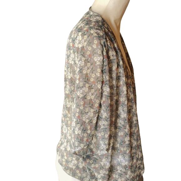 Kimono BEACH COVERUP Top ONE SIZE Moss Green Daisies Sheer Boho Coastal Beachy - Picture 6 of 8